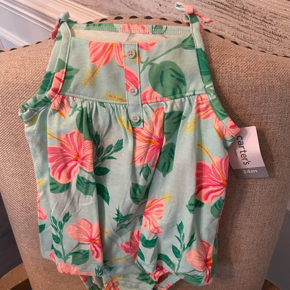 Carter’s tropical skirted onesie, new with tags: 24 mos